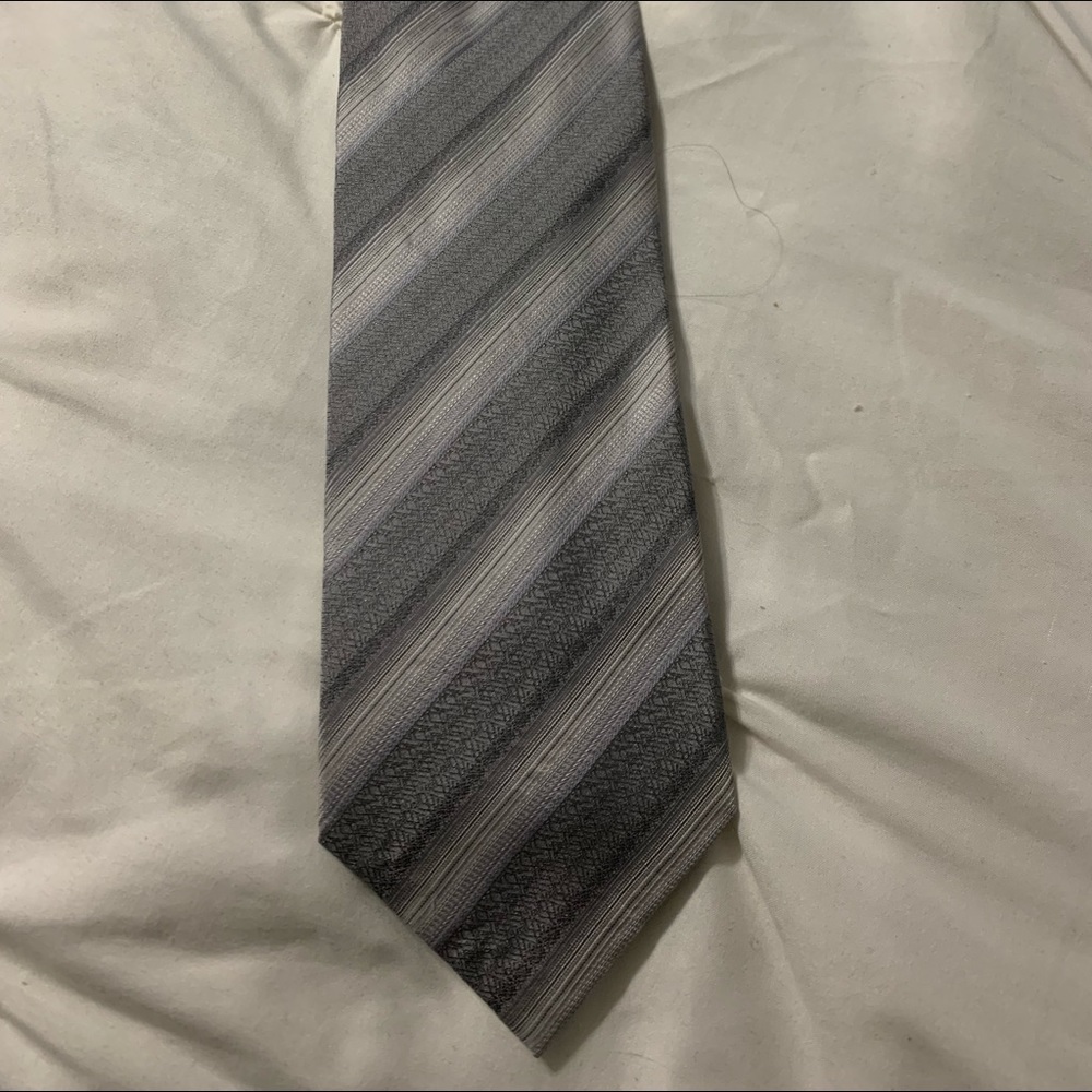 Gray stripe KARAKO 100% Silk Neck Tie